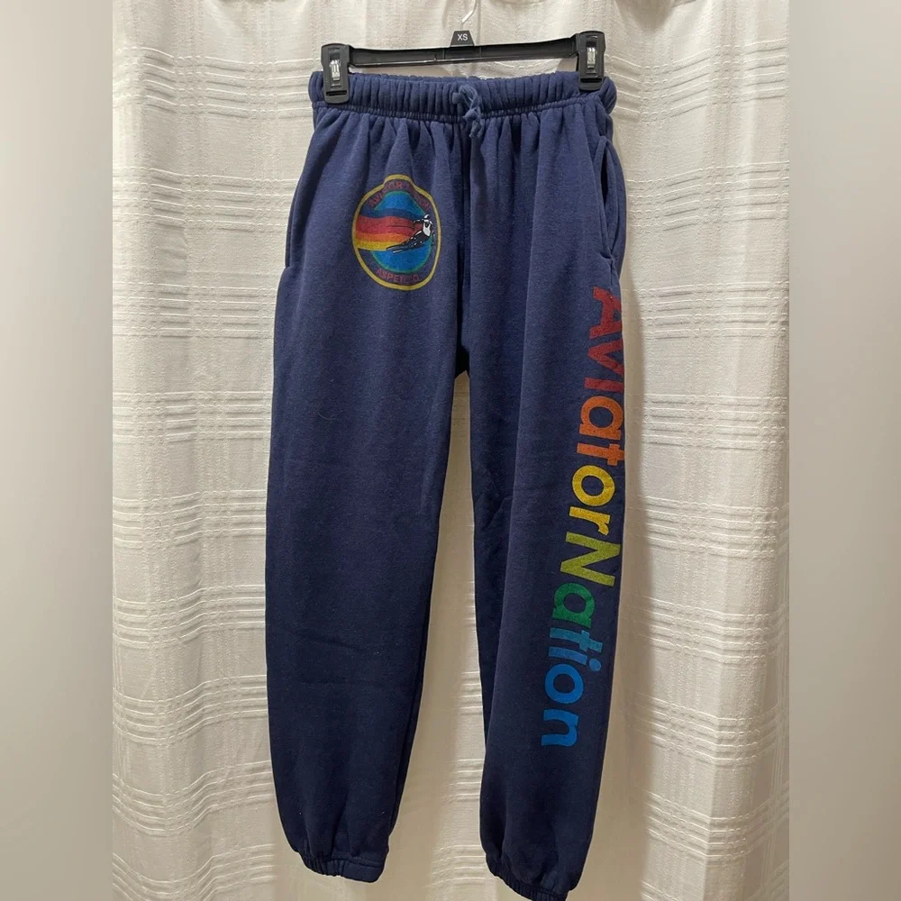 AVIATOR NATION sweatpants aspen Colorado logo blue - Picture 1 of 13